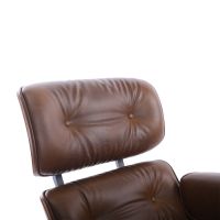 Chaise longue Eames + ottoman marron foncé PU cuir wax