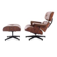 Chaise longue Eames + ottoman marron foncé PU cuir wax