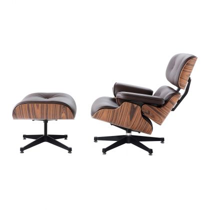 Eames lounge chair + ottoman donkerbruin leder