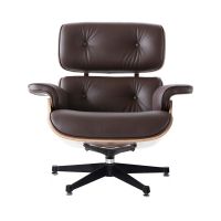 Chaise Eames Lounge Chair + tabouret  cuir marron foncé