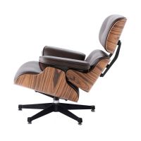 Chaise Eames Lounge Chair + tabouret  cuir marron foncé