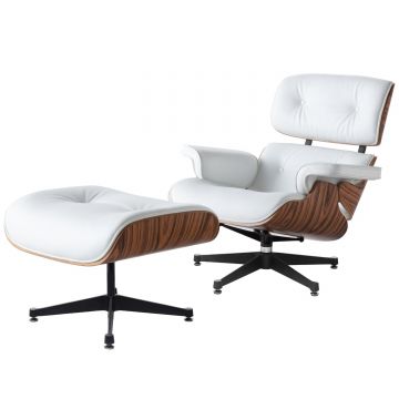 Eames Lounge Chair + Ottoman wit leder