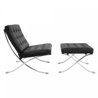 Set Barcelona chair + ottoman in zwart leder